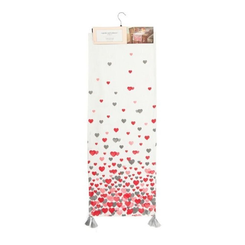 Valentine Sweet Heart 16x90 Confetti Hearts Printed Table Runner Red | 16x90